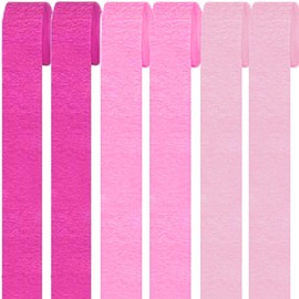 6 Rolls Colourful Crepe Paper, Rainbow Crepe Ribbons Background Streamers Paper Rainbow Crepe Paper Craft Crepe for Party Decoration and Crafts Paper Art (3 Styles Pink)