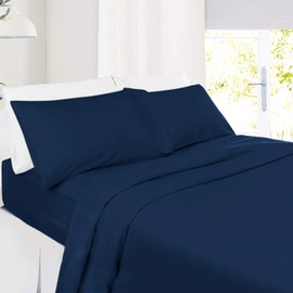 Setaluna Soft and Silky 4 Piece Bed Sheet Set – Easy Fit 12" to 18" Deep Pocket Fitted Sheet, Flat Sheet, Pillow Cases, Breathable & Cooling Comfy Sheets, California King, Navy Blue
