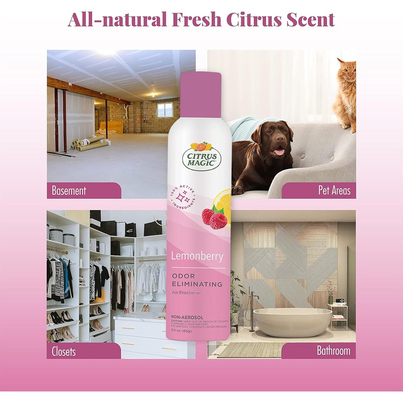 Citrus Magic Odor Eliminating Air Freshener Spray, Lemonberry, 3-Ounce, Pack