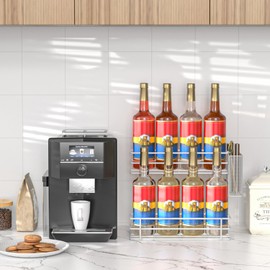 2-Tier Coffee Syrup Stand Organizer - 8 Bottles Metal Rack for Coffee Bar