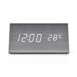 Black Wooden Alarm Clock, Digital Alarm Clock with Temperature Display, with LED Display, 3 Brightness Dimmers, Loud Alarm, USB Charging Port, 12/24 Hours, Suitable for Children, Teenagers