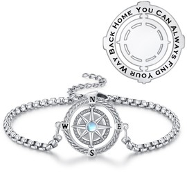 Compass Bracelet for Women Girls 925 Sterling Silver Nautical Compass Inspirational Graduation Gifts/Going Aways Gifts/Retirement Gifts etc, You Can Find Your Way Back Home Engraved,9"