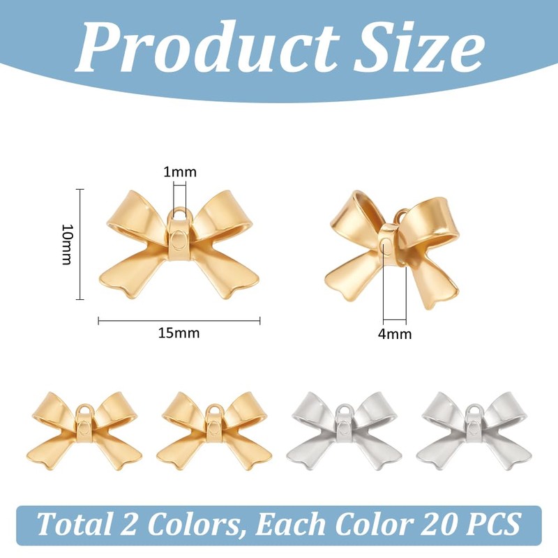 [UNICRAFTALE] 40個 2色 蝶結びチャーム 蝶ネクタイチャーム 304ステンレスチャーム 金属チャーム 揺れ メタルチャーム ネックレスペンダント
