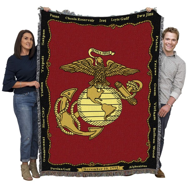 Pure Country Weavers US Marine Corps - Emblem Blanket - Gift Military Tapestry Throw Woven from Cotton - Made in The USA (72x54)
