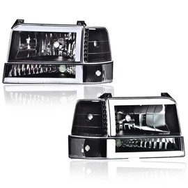 CHEDA LED DRL Headlights, Compatible with 1992 1993 1994 1995 1996 Ford Bronco F150/ 92-97 F250 F350 Super Duty Headlights w/Corner Signal Bumper Lamps 6pc(Clear lens Black Housing Clear Reflector)