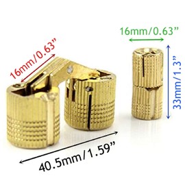 MIAO JIN 12 Pcs 16mm Brass Barrel Hinges Hidden Invisible Cabinet Furniture Hinges Concealed 180 Degree Opening Angle