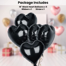 Pack of 5 Black Heart Balloons, 18 Inches Heart Shape Foil Balloons, Heart Balloons Helium for Valentines Engagement Bridal Shower Graduation Baby Shower Wedding Anniversary Birthday Party Decorations