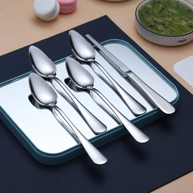 HOMQUEN Grapefruit Spoons 5 Pieces Set, 4 Stainless Steel Spoon
