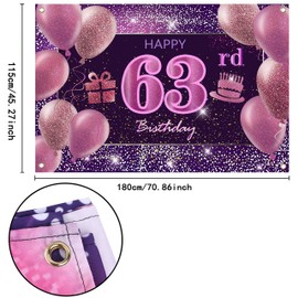 IMISI 63rd Birthday Decorations for Women Pink Gold Banner Happy Birthday for Party Backdrop