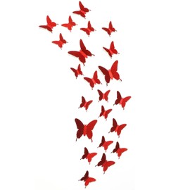 Calcomanías de pared de mariposa 3D con purpurina (36 piezas) – Decoración de pared de mariposa roja brillante para dormitorio, sala de estar, pasillo