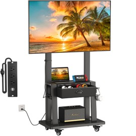 Aokitsink Rolling TV Stand with Power Outlet,TV Cart with Drawer for 23-75 inch Flat/Curved Screen Up to 120lbs,Adjustable Height Mobile TV Stand with Wheels,for Indoor Outdoor,Max VESA 600x400mm