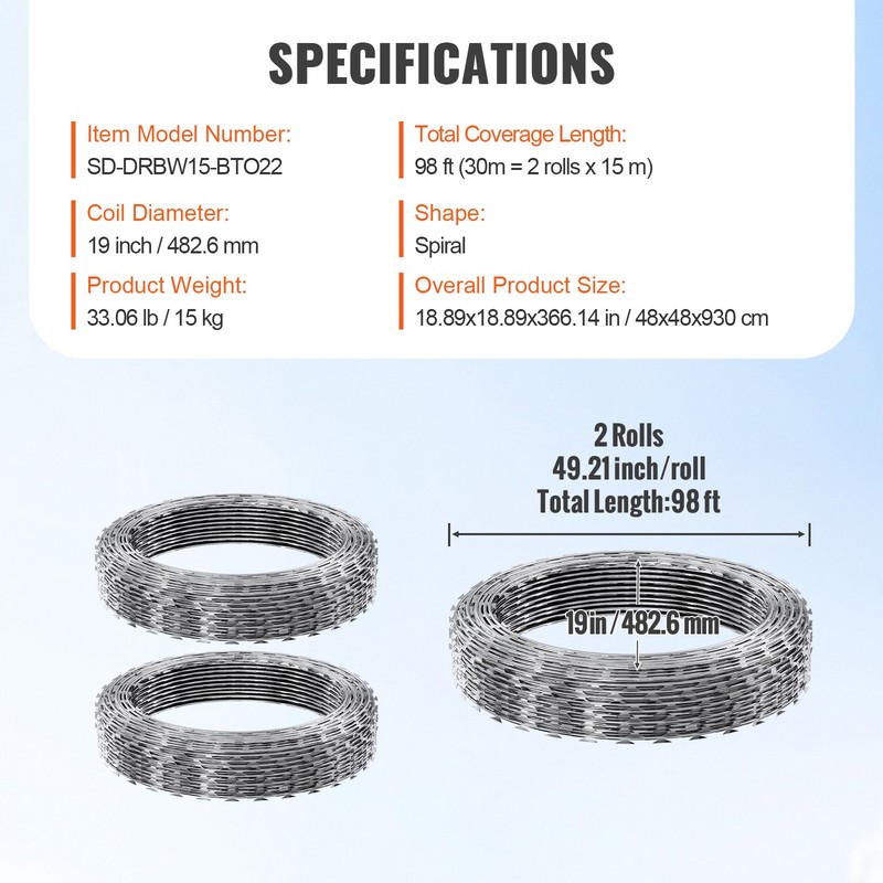 Razor Wires, 98 ft Razor Barbed Wire, Rolls Razor for