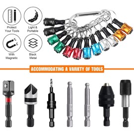 Giyofom 12PCS 1/4Inch Hex Screwdriver Bits Holder Extension Bar Keychain Screw Adapter Drill Bits Holder (6 Colors)