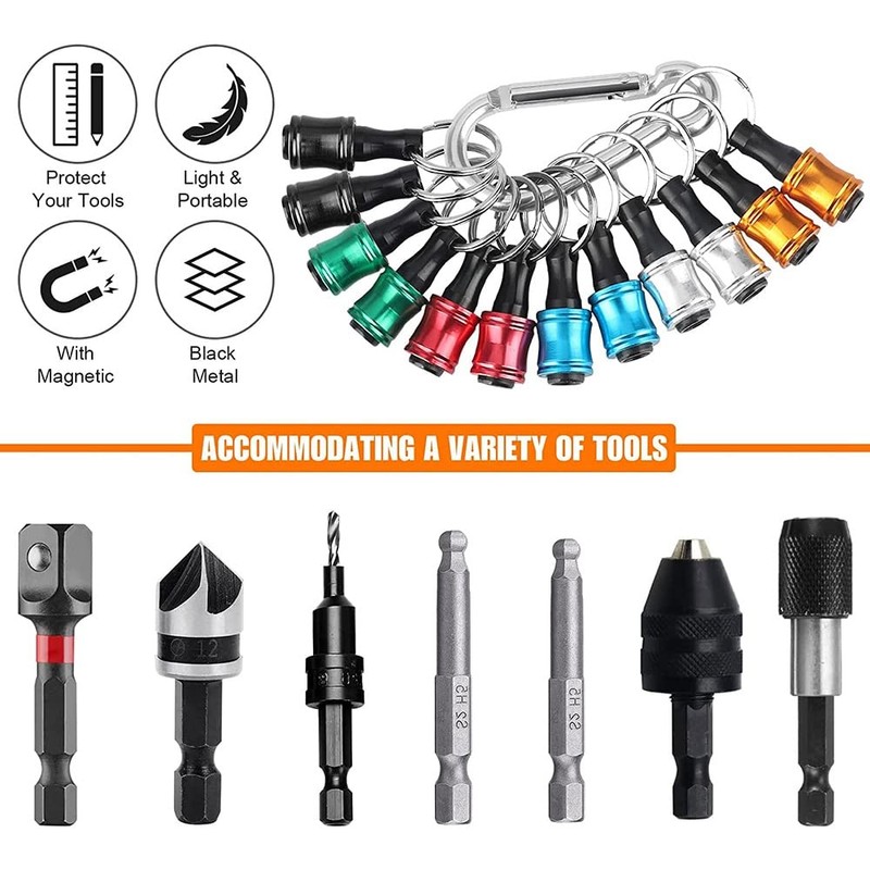Giyofom 12PCS 1/4Inch Hex Screwdriver Bits Holder Extension Bar Keychain