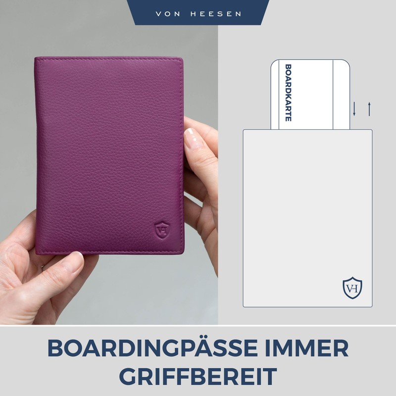 VON HEESEN Passport Holder Leather with RFID Protection for Men
