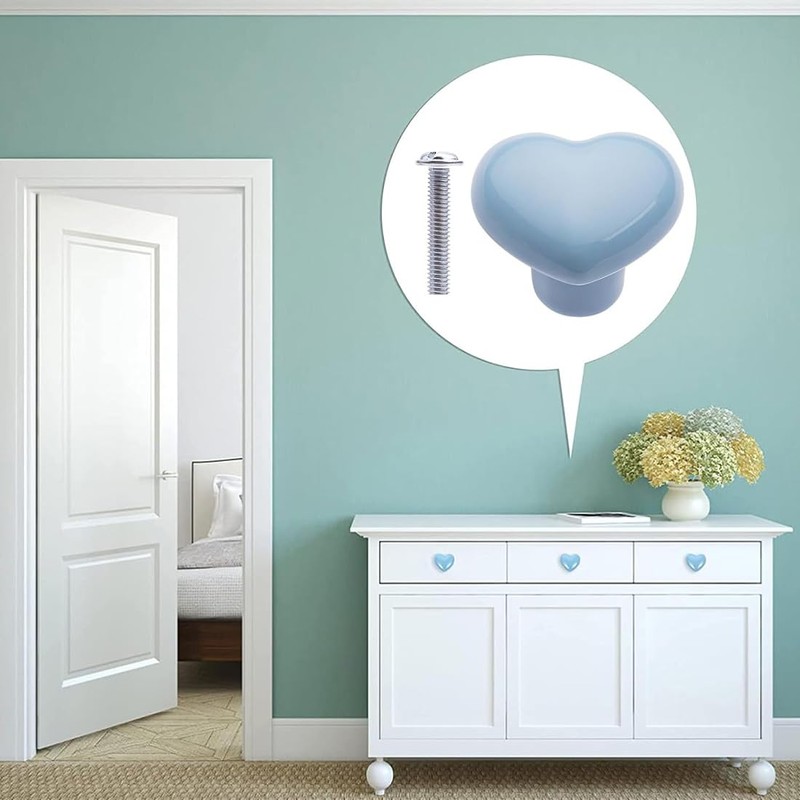 YOYEAH Pack of 6 Heart Shaped Ceramic Furniture Knobs, Colourful