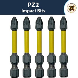 PZ2 Impact Driver Bits – 5 Pack | 50mm Screwdriver Set PZ2 Bits | PZ2 Impact Driver Bits | POZI 2 Impact Driver Bit Set | Pozidriv Screws Impact Bit Set Compatible with Dewalt Milwaukee Makita Bosch