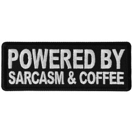 Ivamis Powered By Sarcasm and Coffee Funny Iron on Patch- 4x1.5 inch - P6424