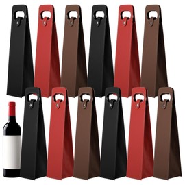 Toyosport 12 Pcs PU Leather Wine Present Bags, Reusable Single Bottle Wine Tote Carrier with Handle and Button Closure, Champagne Bottle Protective Bags for Wedding Birthday Party Christmas