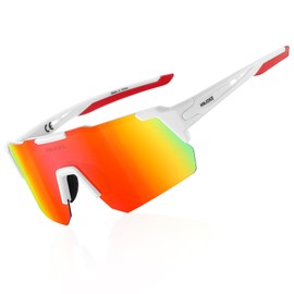 HNJOKE Sports Polarized Sunglasses, UV 400 Protection Sunglasses for Men Women, Mens Sunglasses for Cycling Biking Running Hiking Golf Fishing, White&Red