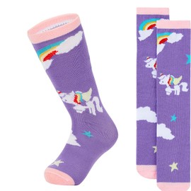 Zando Girls Soccer Socks Breathable Toddler Socks Boys 4T-5T Cotton Toddler Knee High Socks Purple Soccer Socks Soft Toddler Baseball Football Socks Outdoor Athletic Socks Purple Unicorn 3-6 Years