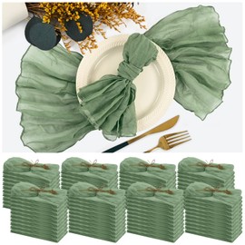 Set of 84 Cloth Napkins Sage Green Soft Cheesecloth Napkin Rustic Boho Napkins Wrinkled Gauze Napkin for Wedding Party Table Decoration,20 x 20 Inch