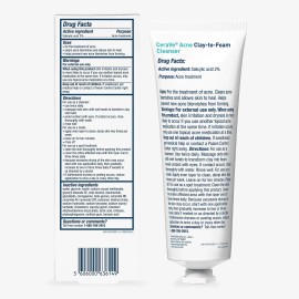 CeraVe Clay To Foam Acne Face Wash, Multi-Use Salicylic Acid  exp 04/2027