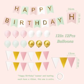 Kriovoa Happy Birthday Banner, Birthday Party Decorations Birthday Balloon Banner for Girls Women, 12” Happy Birthday Balloons Birthday Decorations Supplies Green Pink.