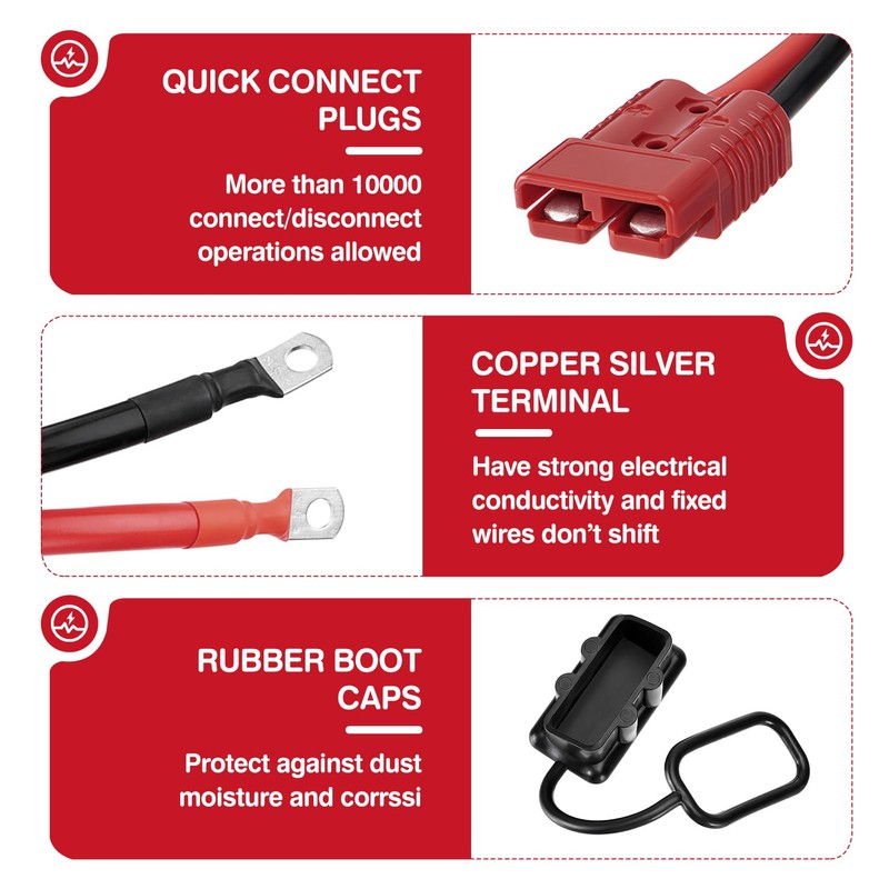 Venussar 24 FT Quick Disconnect Winch Power Cable, 4 Gauge