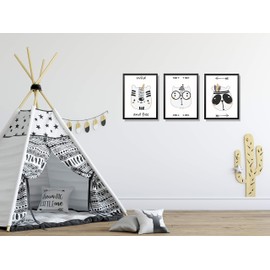 Kindsblick® Set of 3 Posters for Children's Rooms – DIN A4 Children's Posters for Boys and Girls – Motif: Native American Animals – Black/White – Beautiful Decoration for Any Children's Room