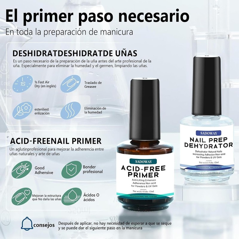 SADOWAY Kit de Imprimación de Uñas sin Ácido 15ml –