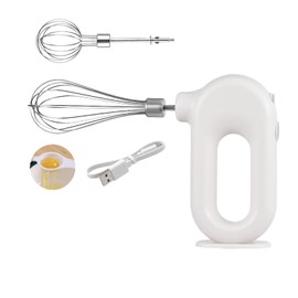 Cordless Hand Mixer, Handheld Egg Beater Electric Handheld 4 Speed Adjustable Mini Hand Mixer Electric Mixer, USB Charing, 1500mAh(White)