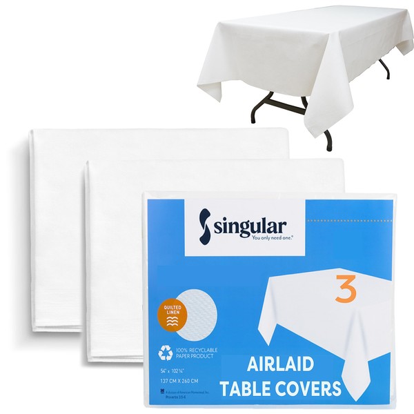 AH AMERICAN HOMESTEAD Disposable Paper Tablecloths for Rectangle Tables 3 Pack - Elegant White Airlaid Linen-Feel Table Cloths for Parties, BBQs, Cookouts - Indoor and Outdoor Use, 102 x 54 Inches