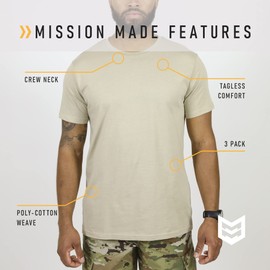 MISSION MADE Crew Neck T-Shirts (3 Pack) Tagless Tactical Military Tees for Men (US, Alpha, 4X, Regular, Regular, Desert Sand)