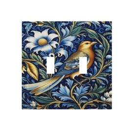 MUZUMU Bird with Blue Flower Light Switch Covers Double Toggle 2 Gang Wall Plate Dual Decorative Switch plate Electrical Faceplate for Farmhouse Living Room Decor