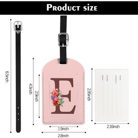 Deokke 2 Pack Initial Letter Luggage Tag Monogram Suitcase Tags PU Leather Cover Aesthetic Cute Monogrammed Travel Bag Labels for Women Girls Men (Pink-E)