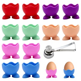 12 Pcs Silicone Egg Cups Set, Colorful Stackable Reusable Egg Holders