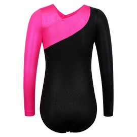 BAOHULU Leotards for Girls Gymnastics Long Sleeve Embroidery Shiny Black Diamond Dance Clothes, D Blackhotpink Long, 9-10 Years