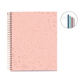 Miquelrius - Notebook A5 (148 x 210 mm), 100 white sheets of 70 g/m², rigid cardboard cover, 4 colour bands, spiral, 2 holes, plain notebook, pretty stationery, constellation