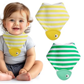 Navaris Baby Bibs with Teether - Soft, Colourful Bandana Bib Set with Teething Corner - For Babies 0-6 Months and Baby Bibs 6-12 Months - Set of 2