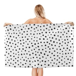 VOOHDDY - Toalla de playa de moda con lunares negros y blancos, suave y absorbente, de microfibra de secado rápido, toallas de baño grandes para mujeres, niñas, piscina, camping, viajes, natación,