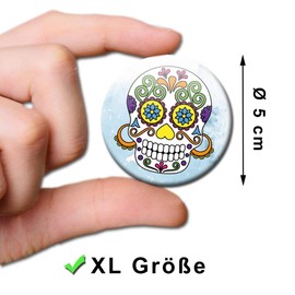 Fridge Magnets Skull Sugar Skull 6 Flowers Decorative Gift Set Magnets Funny for Women Children Strong Large 50 mm Round Colourful