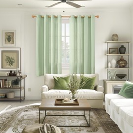 YoungsTex 63 Inch Length Sage Linen Curtains for Living Room, Grommet Natural Burlap Window Drapes Light Filtering for Bedroom Kitchen Privacy Rustic Farmhouse Spring Decor, 2 Panels, 52 X 63 Inch