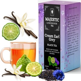 Majestic Tea_ CREAM EARL GREY| English Classic| Citrusy With Vanilla Flavor |Black Tea | Natural ingredients| Non-GMO | Eco- Conscious Tea Bags | Individually Wrapped Pyramid Tea bags 20 Count.