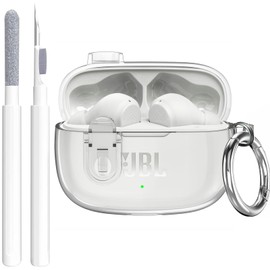 OTOPO Compatible with JBL Vibe 200TWS/JBL Vibe Beam Case Cover Clear Lock Clip with Cleaner Kit, Transparent TPU Protective Case Cover Men Women with Carabiner for JBL Vibe Beam Charging Case - Clear