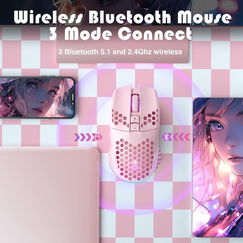 Solakaka SM600 Wireless RGB Esports Gaming Mouse,Tri-Mode Connection 2.4G/BT5.0/USB Wired