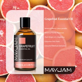 MAYJAM Essential Oil, Grapefruit 3.38 fl oz (100 ml) Aroma Oil, Natural Grapefruit Oil, Aroma Gift