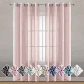 Miss SELETEX Blush Pink Natural Linen Sheer Curtains for Living Room Elegant Solid Window Drapes Grommet Light Filtering Girl Curtains Window Voile Linen Textured Panels for Bedroom 2 Panels 52Wx63L
