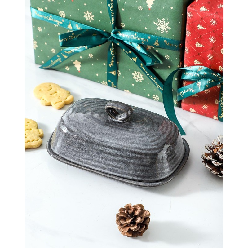 Hasense Porcelain Butter Dish with Lid, Covered Butter Container with