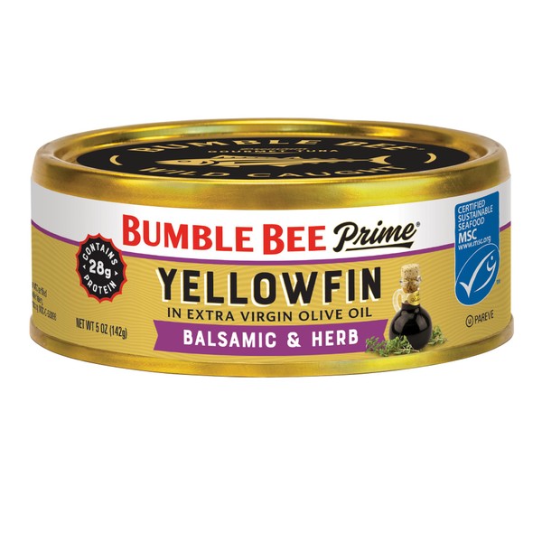Bumble Bee Prime Balsamic & Herb Yellowfin Tuna in Extra Virgin Olive Oil - Ahi Tuna - 5 oz Cans (Pack of 12)